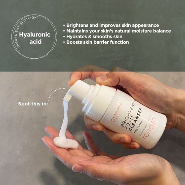brightening, hyaluronic acid, brightening foam cleanser, cleanser, skincare, skincare products, renaza skincare